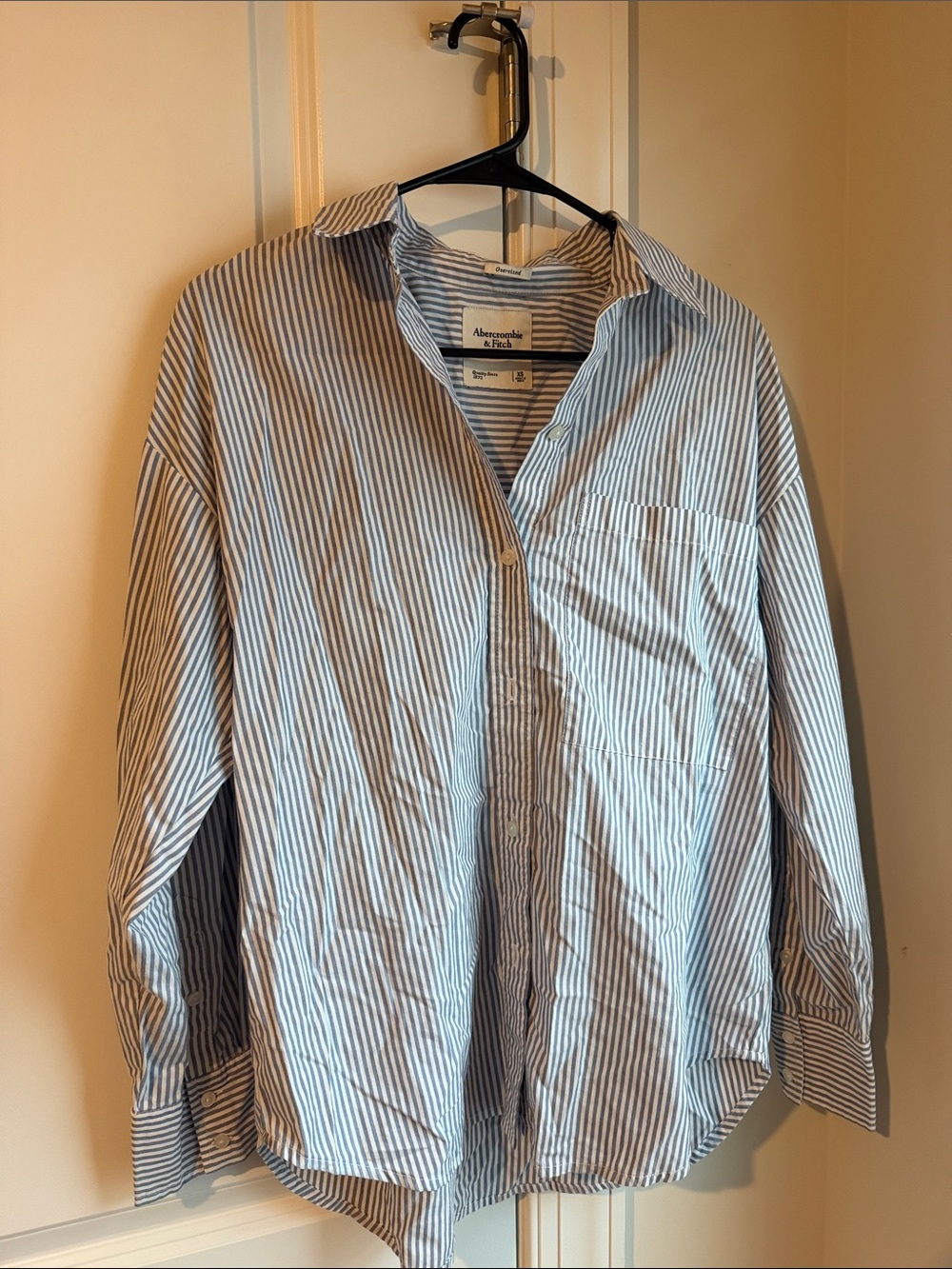 Abercrombie & Fitch Blue and White Striped Women's Button-Down Shirt